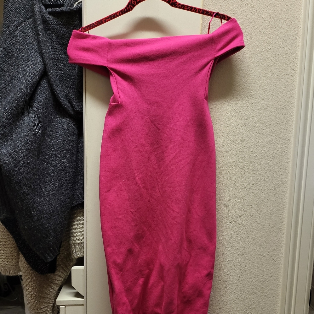 Pink pencil off shoulder dress